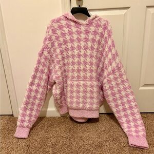 Skims Woman’s Cozy Hoodie Petal Houndstooth Lounge Pink White Soft Size L/XL